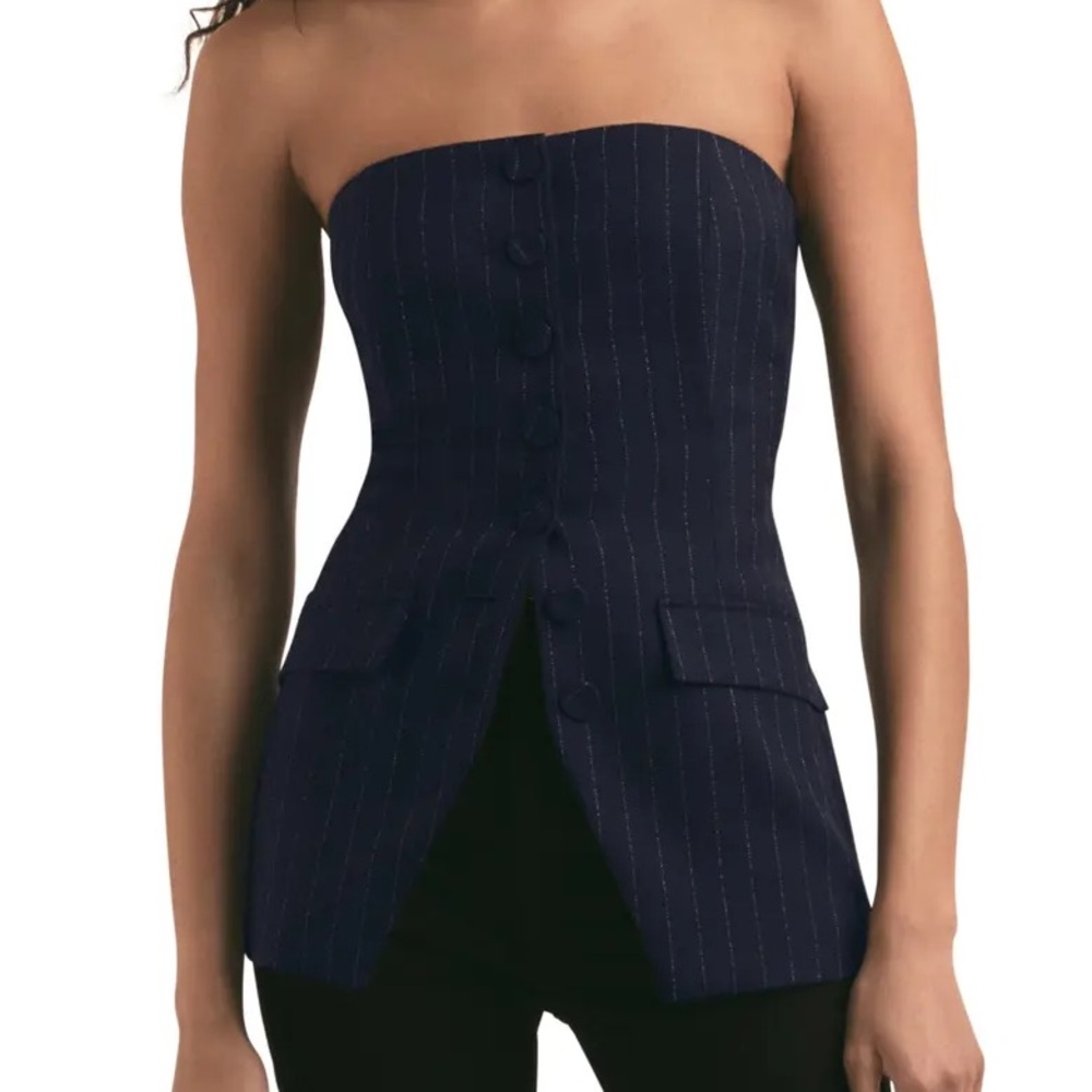Favorite Daughter Navy Phoebe Pinstripe Bustier Top